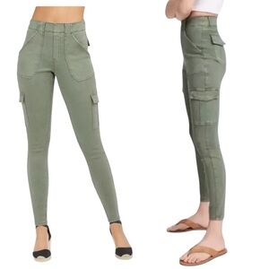 SPANX Stretch Twill Ankle Cargo Pants Womens Size M Green High Rise Jeans